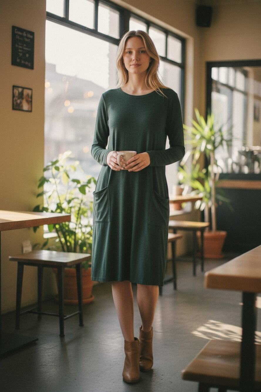 Abercrombie & Fitch Emerald Green Pocket Long Sleeve Sweater Midi Dress Size XL